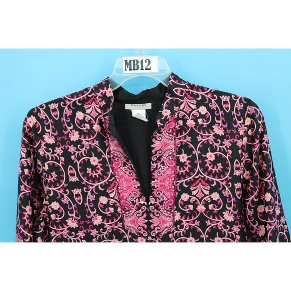 NATORI CAFTAN ROBE LOUNGING DRESS SIZE SMALL BLACK WITH PINK FLORAL PRINT - Picture 2 of 6